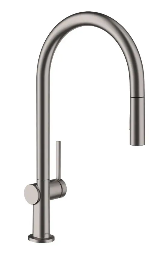 Hansgrohe M54 - virtuves izlietnes maisītājs Talis ar izvelkamu dušu, hroms melns birstēts 72800340