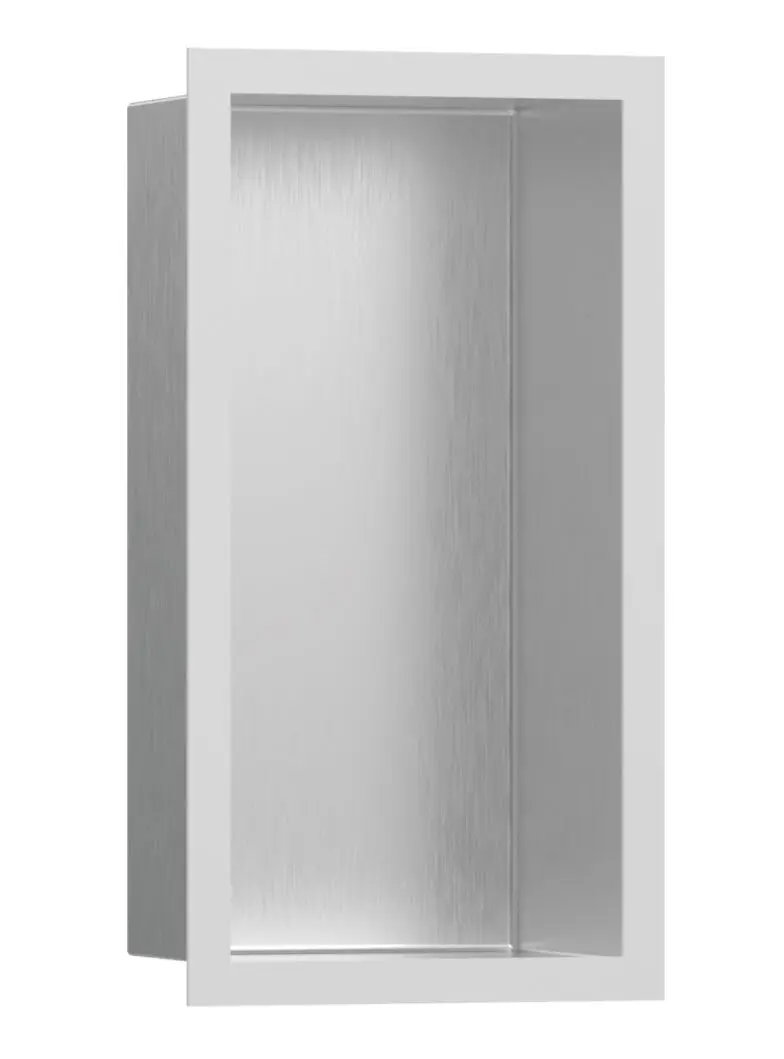 Hansgrohe XtraStoris Individual - sienas niša ar dizaina rāmi, 30x15x10 cm, matēts nerūsējošais tērauds/matēti balts 56094700