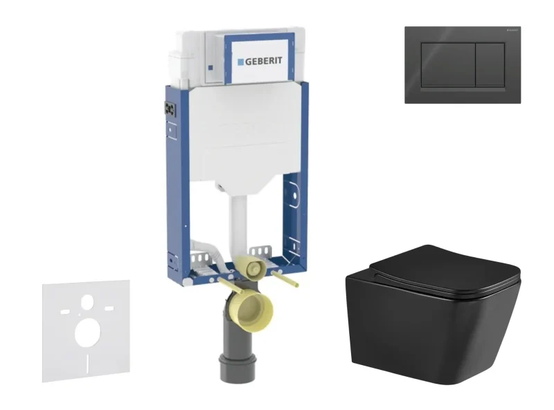 Geberit Kombifix - komplekts priekšsienas elements, WC Arkas I ar Softclose sēdekli un Sigma20 vadības plati, melns spīdīgs/melns matēts SANI15CA5511