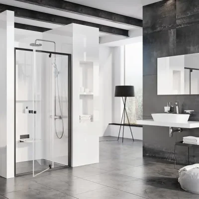 Ravak Pivot - divdaļīgas dušas veramās durvis PDOP2-120, 116-121 cm, melns/stikls 03GG0300Z1