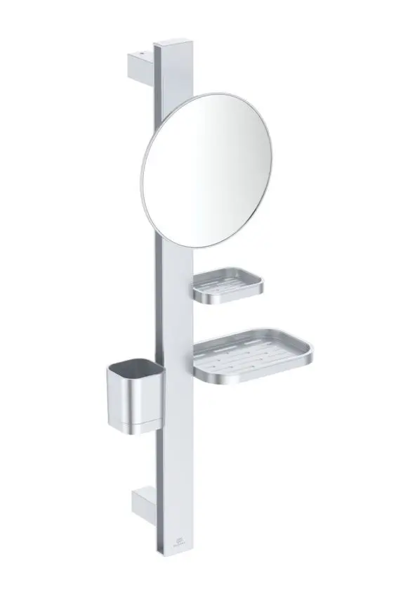 Ideal Standard ALU+ - kosmētikas spogulis ar plauktu un zobu birstes glāzi, sudrabs BD589SI