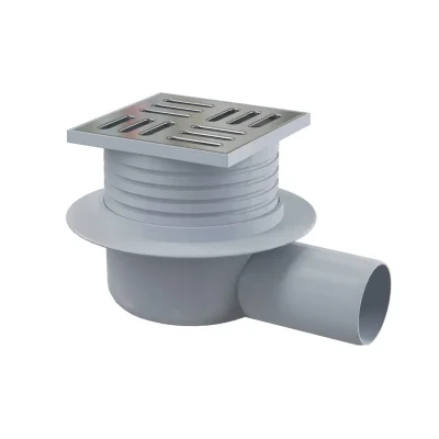 Alcadrain vannas istabas notekas - grīdas noteka, sānu 11x11 cm, diametrs 5 cm, smaku aizsargs, nerūsējošais tērauds/plastmasa APV26