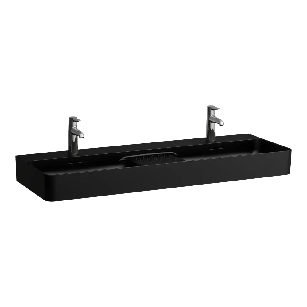 Laufen VAL - dubultizlietne 120x42, ar pārplūdi, 2 caurumiem jaucējkrānam, matēti melna H8142827161041