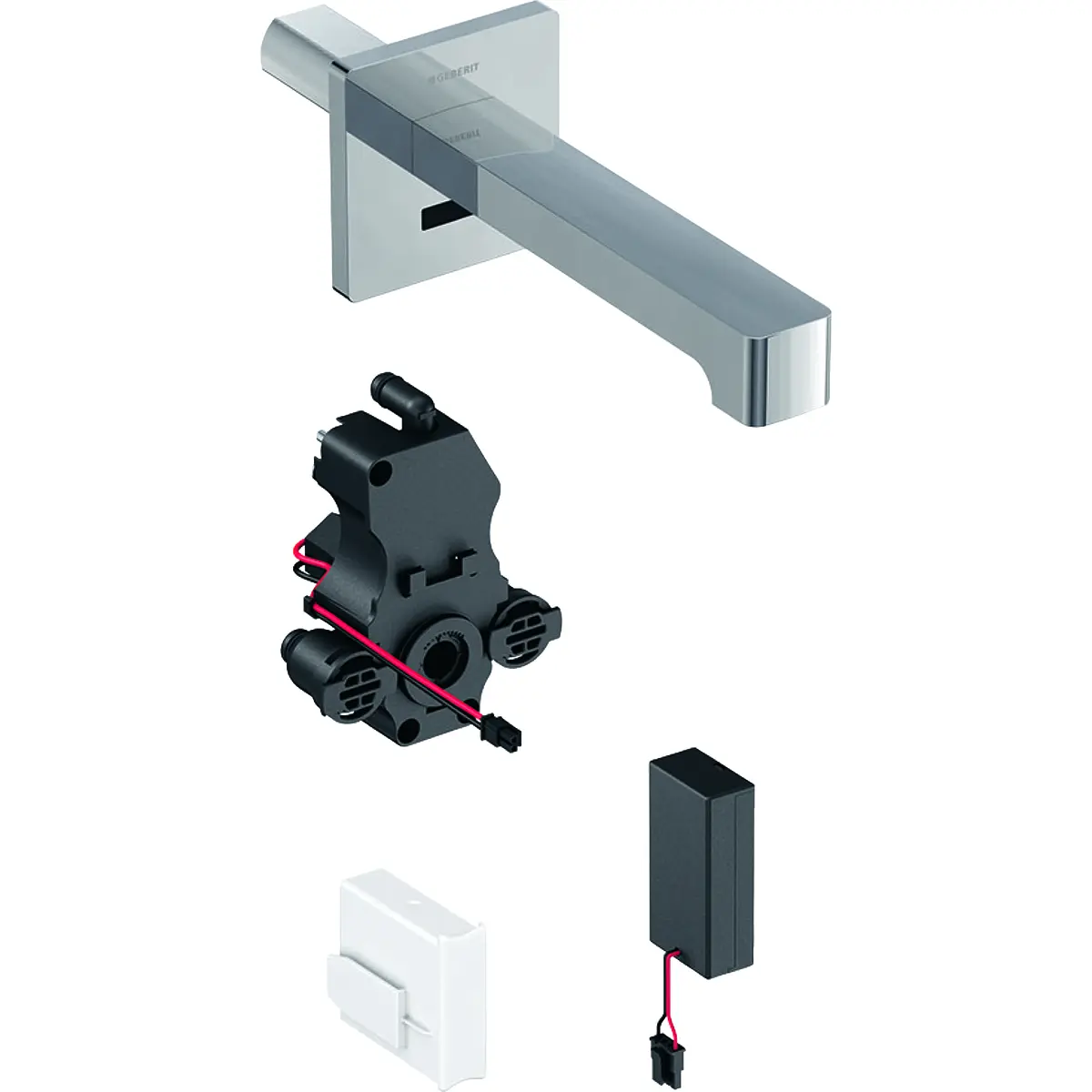 Geberit Brenta - Elektroniska izlietnes maisītājs Brenta, montāža pie sienas, bez maisītāja, garums 220 mm, darbība ar baterijām, hroms 116.293.21.1