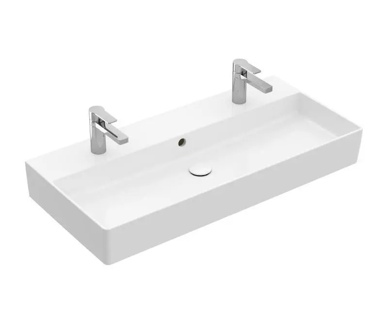 Villeroy & Boch Memento 2.0 - skapja dubultizlietne 120x47 cm, ar pārplūdi, 2 caurumiem jaucējkrānam, CeramicPlus, Alpu balts 4A221LR1
