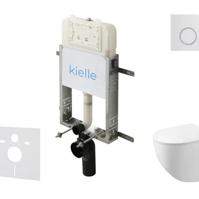 kielle Genesis New - komplekts priekšsienas montāžai, kompaktais WC Gaia, Rimless, Softclose sēdeklis un vadības plate Gemini New II, spīdīgi balts 30528SZ85