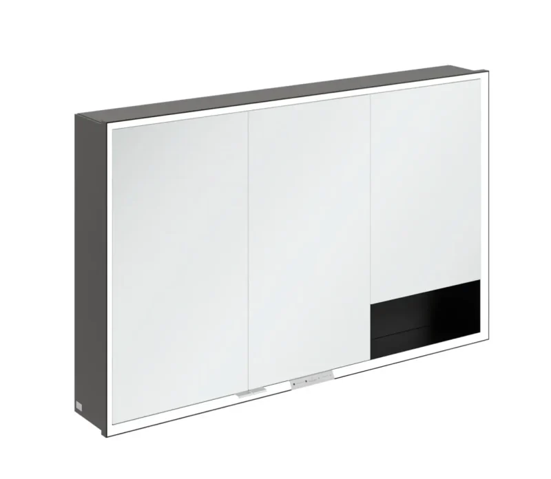 Villeroy & Boch My View+ - spoguļskapis ar LED apgaismojumu 120x75x17 cm, 3 durvis, matēti melns B4811200