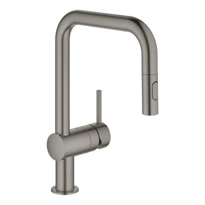 Grohe Minta - virtuves izlietnes maisītājs ar izvelkamu trauku dušu, Hard Graphite birstēts 32322AL2