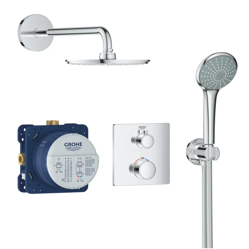Grohe Grohtherm - dušas sistēma Rainshower Cosmopolitan 210 ar termostata maisītāju - zemapmetuma, hromēts 34734000