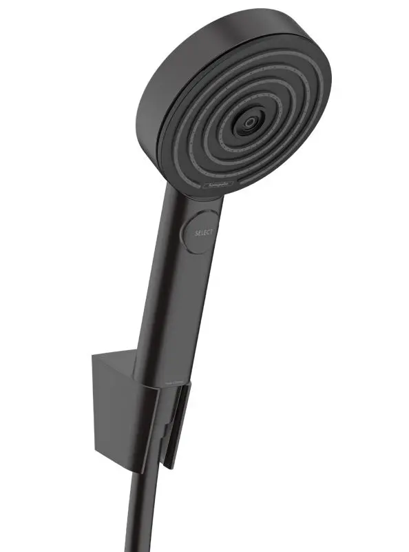 Hansgrohe Pulsify Select S - rokas duša, turētājs un šļūtenes komplekts, 3 strūklas veidi, EcoSmart, matēti melns 24305670