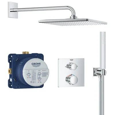 Grohe Precision - dušas komplekts ar termostatu zemapmetuma montāžai, 31x31 cm, hroms 34881000