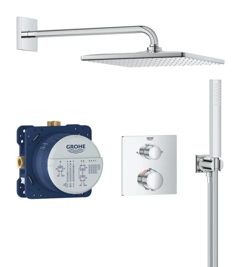 Grohe Precision - dušas komplekts ar termostatu zemapmetuma montāžai, 31x31 cm, hroms 34881000
