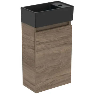 Ideal Standard Eurovit+ - roku mazgājamā izlietne ar skapīti, 55x35x20 cm, 1 durvis, valrieksts/ zīdaini melns R0578Y9