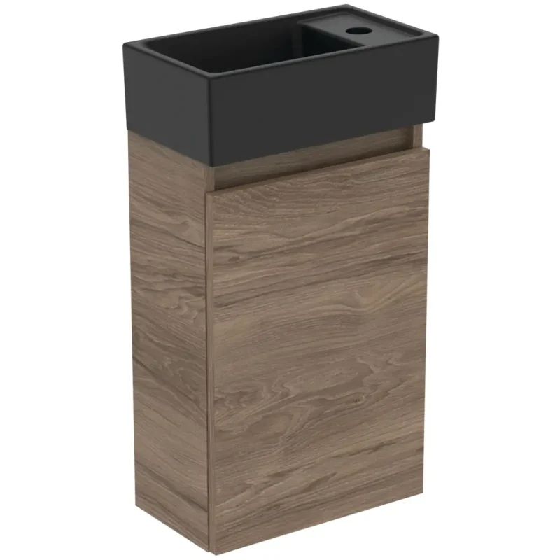 Ideal Standard Eurovit+ - roku mazgājamā izlietne ar skapīti, 55x35x20 cm, 1 durvis, valrieksts/ zīdaini melns R0578Y9