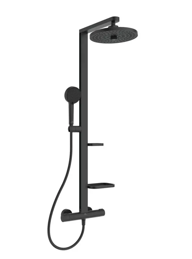 Ideal Standard ALU+ - dušas komplekts ar termostatu, diametrs 26 cm, 2 strūklas veidi, zīda melns BD583XG