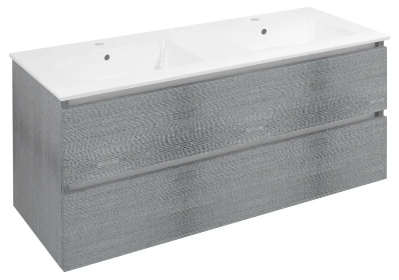 Sapho Ezara - izlietnes skapītis, 120×46×55 cm, 2 atvilktnes, sudraba ozols EZ121-1111