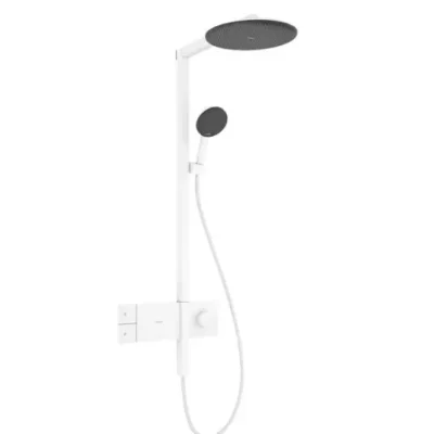 Hansgrohe Raindance Alive S - dušas komplekts ar termostatu, diametrs 30 cm, 3 strūklas veidi, EcoSmart, matēti balta 24583700
