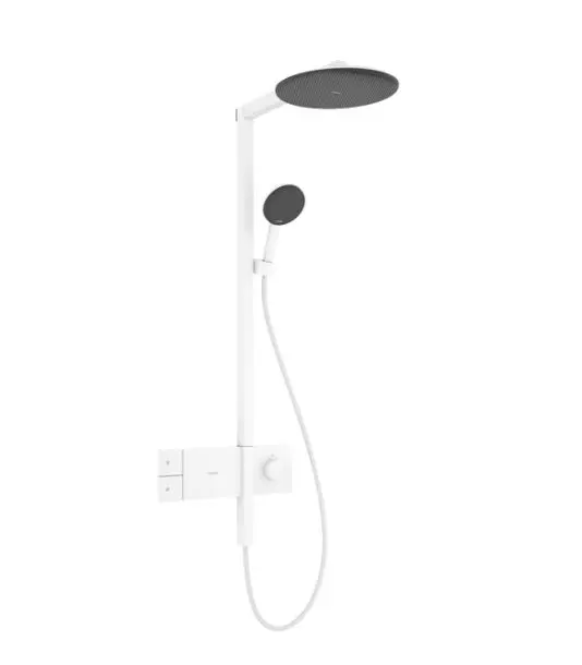 Hansgrohe Raindance Alive S - dušas komplekts ar termostatu, diametrs 30 cm, 3 strūklas veidi, EcoSmart, matēti balta 24583700