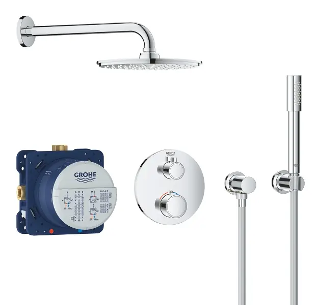Grohe Grohtherm - dušas sistēma Rainshower Cosmopolitan 210 ar termostata maisītāju - zemapmetuma, hromēta 34732000