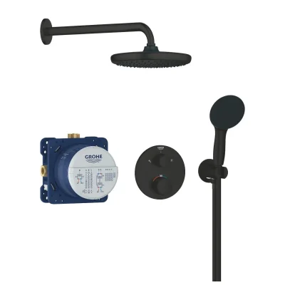 Grohe Vitalio Start - dušas komplekts ar zemapmetuma termostatu, diametrs 25 cm, 2 strūklas veidi, matēti melns 348832430