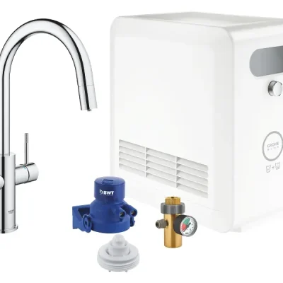 Grohe Blue Professional - virtuves izlietnes maisītājs Connected, ar dzesēšanas iekārtu un ūdens filtru, izvelkama trauku duša, hromēts 31325002