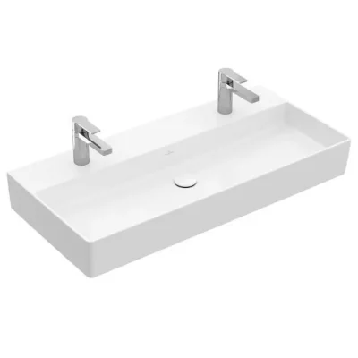 Villeroy & Boch Memento 2.0 - dubultā izlietne 100x47 cm, bez pārplūdes, 2 jaucējkrāna caurumiem, CeramicPlus, Alpu balts 4A22A1R1