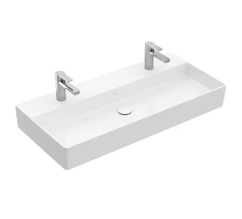 Villeroy & Boch Memento 2.0 - dubultā izlietne 100x47 cm, bez pārplūdes, 2 jaucējkrāna caurumiem, CeramicPlus, Alpu balts 4A22A1R1