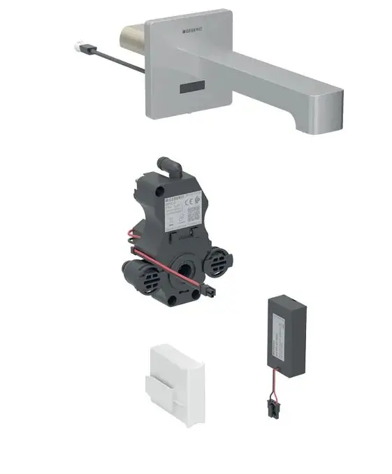 Geberit Brenta - elektronisks zemapmetuma izlietnes vārsts, darbība ar baterijām, easy to clean, birstēts nerūsējošais tērauds 116.273.SN.1
