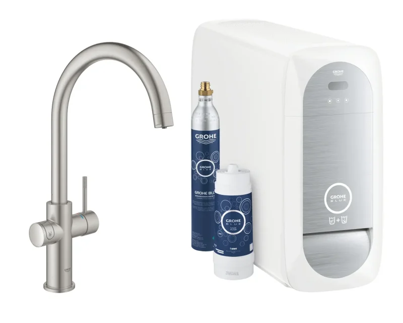Grohe Blue Home - virtuves izlietnes maisītājs ar dzesēšanas iekārtu un ūdens filtru, SuperSteel 31455DC1