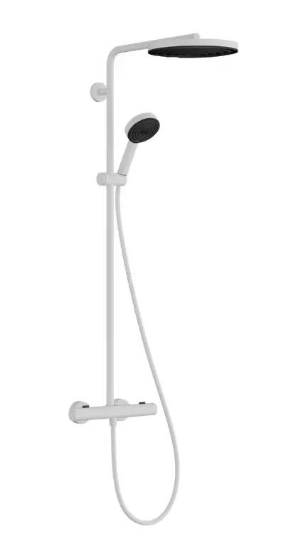 Hansgrohe Pulsify S Puro - dušas komplekts ar termostatu, diametrs 26 cm, 3 strūklu veidi, matēti balts 24236700
