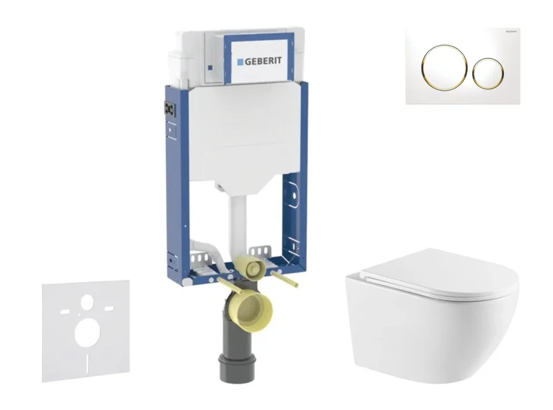 Geberit Kombifix - komplekts zemapmetuma elements, WC Oudee ar Softclose sēdekli un Sigma20 vadības plati, balts/zelts SANI15CA3155
