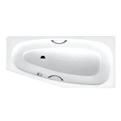 Kaldewei Advantage - Asimetriska vanna Mini Star kreisā 833, 157x75/50 cm, ar rokturu caurumiem, pilnīga pretslīde, pērļu efekts, balta 224934013001