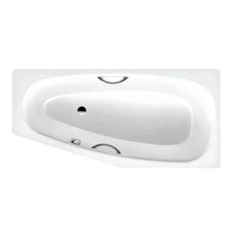 Kaldewei Advantage - Asimetriska vanna Mini Star kreisā 833, 157x75/50 cm, ar rokturu caurumiem, pilnīga pretslīde, pērļu efekts, balta 224934013001