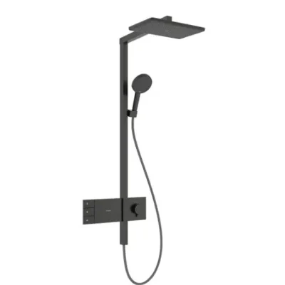 Hansgrohe Raindance Alive Q - dušas komplekts ar termostatu, 21x34 cm, 3 strūklas veidi, hroms melns birstēts 24590340
