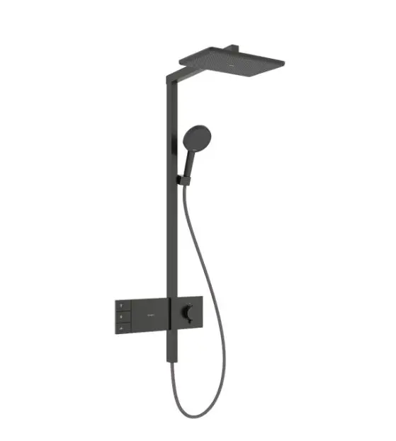 Hansgrohe Raindance Alive Q - dušas komplekts ar termostatu, 21x34 cm, 3 strūklas veidi, hroms melns birstēts 24590340