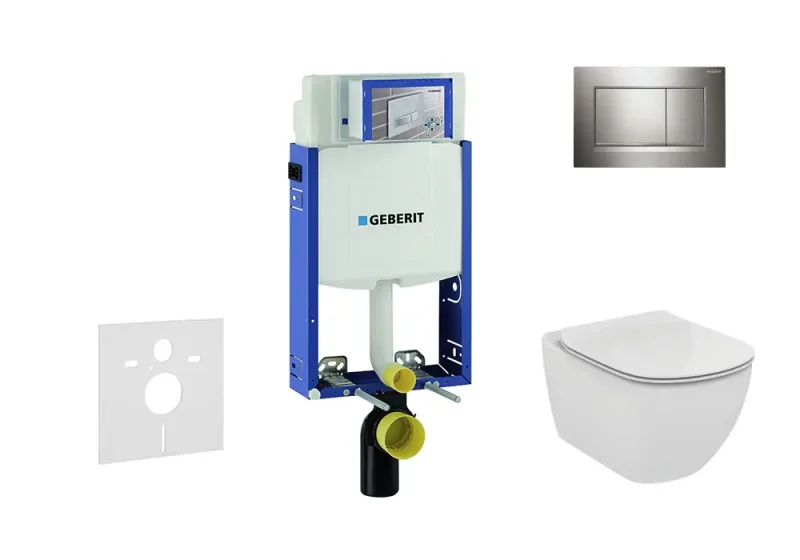 Geberit Kombifix - montāžas elements sienas WC ar vadības plati Sigma20, balts/hroms spīdīgs + Ideal Standard Tesi - WC un WC sēdeklis 110.302.00.5 NF6