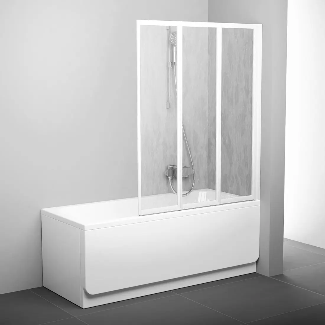 Ravak Supernova - salokāma trīsdaļīga vannas siena VS3 115, 115x140 cm, balta/Rain 795S010041