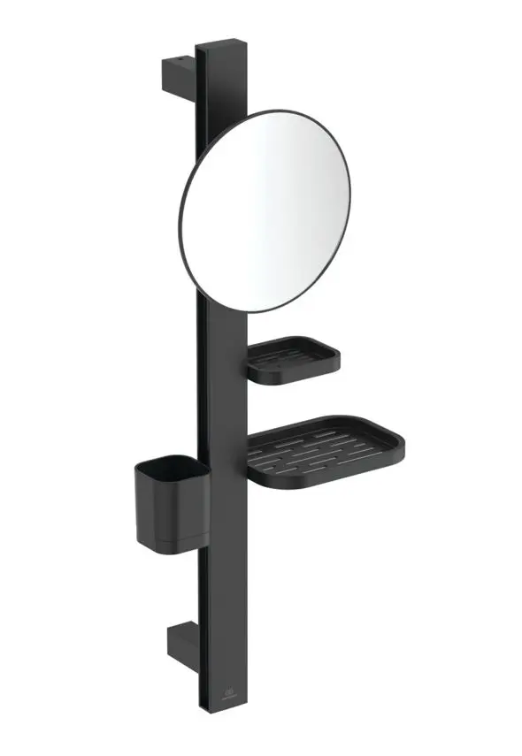 Ideal Standard ALU+ - kosmētikas spogulis ar plauktu un zobu birstes glāzi, zīda melns BD589XG