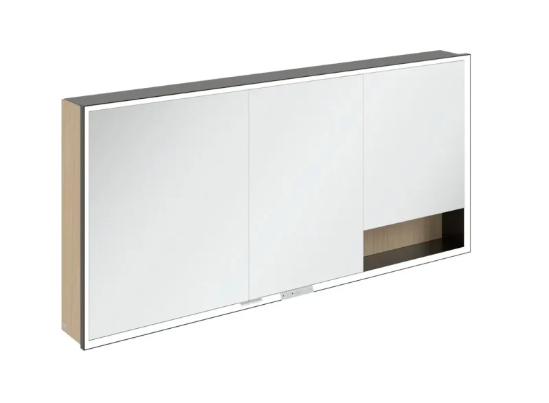 Villeroy & Boch My View+ - spoguļskapītis ar LED apgaismojumu 160x75x17 cm, 3 durvis, Nordic Oak/matēti melns B48116VJ