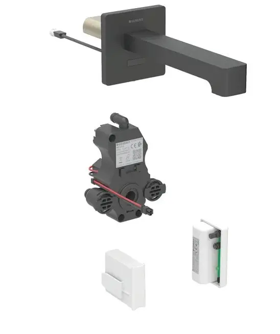 Geberit Brenta - elektroniska izlietnes maisītājs zemapmetuma, ģeneratora darbība, easy to clean, matēti melns 116.276.14.1