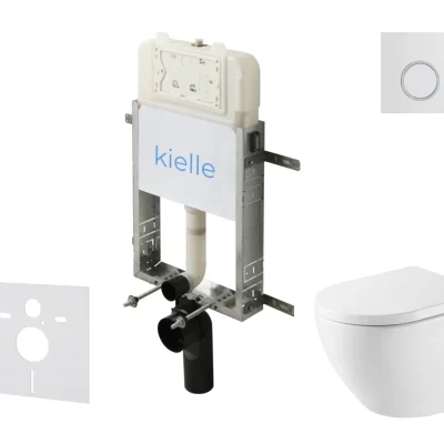 kielle Genesis New - komplekts priekšsienas uzstādīšanai, WC Oudee, Vortex Rimless+, Softclose sēdeklis un vadības plate Gemini New II, spīdīgi balts/hroms 30528SZ67