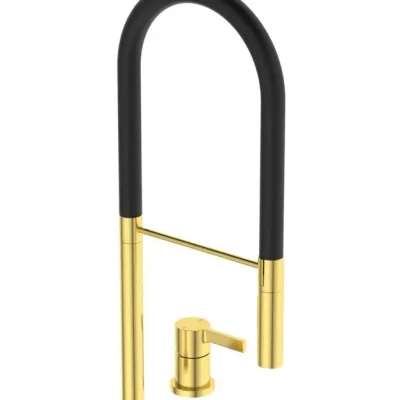 Ideal Standard Gusto - virtuves izlietnes maisītājs ar elastīgu roku un dušu, 2 caurumu uzstādīšana, matēti zelts/melns BD425A2