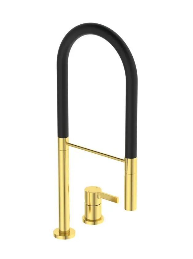 Ideal Standard Gusto - virtuves izlietnes maisītājs ar elastīgu roku un dušu, 2 caurumu uzstādīšana, matēti zelts/melns BD425A2