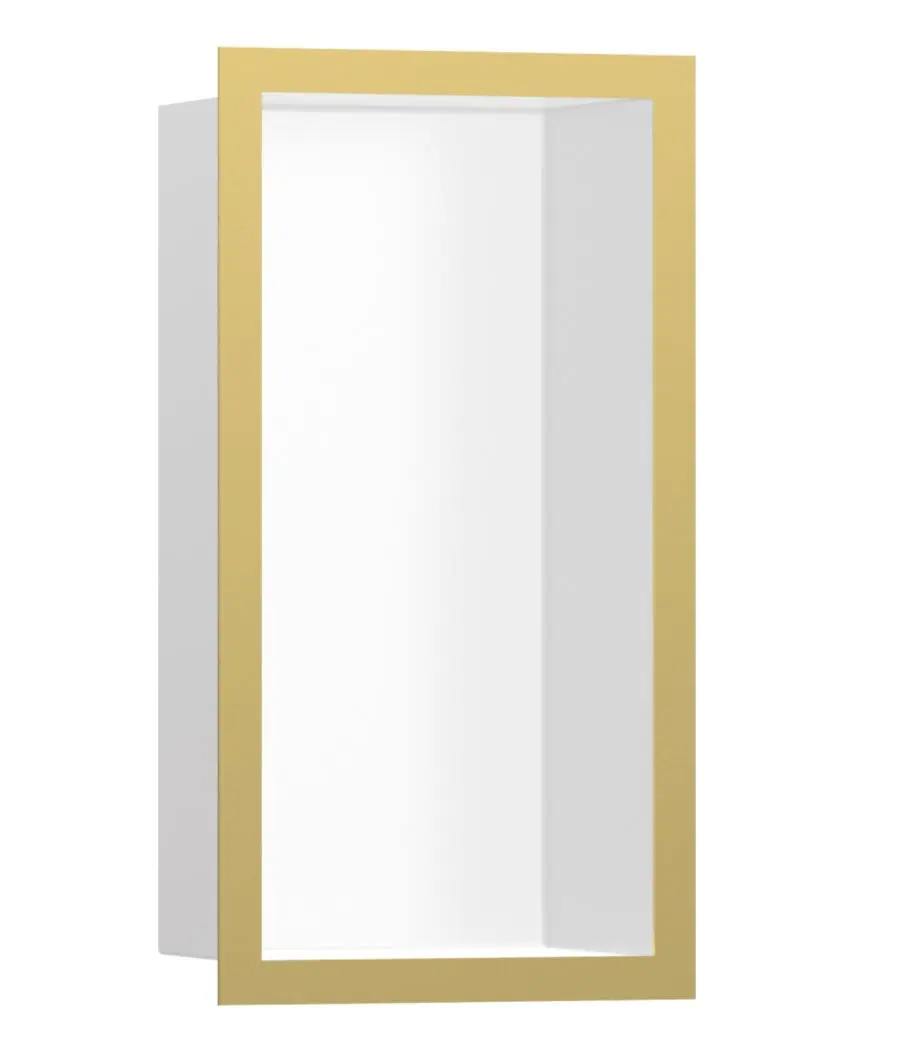 Hansgrohe XtraStoris Individual - sienas niša ar dizaina rāmi, 30x15x10 cm, balts matēts/pulēta zelta apdare 56096990
