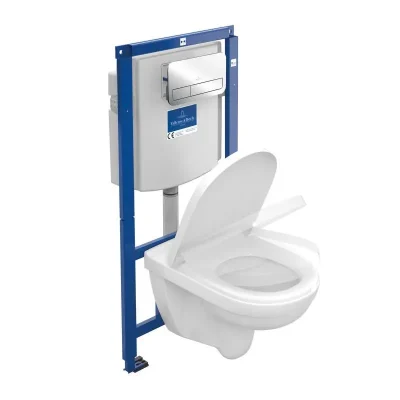 Villeroy & Boch O.novo - priekšsienas uzstādīšanas komplekts ViConnect, tualete un sēdeklis, DirectFlush, SoftClosing, ar pogu E200, spīdīgs hroms 5660D201