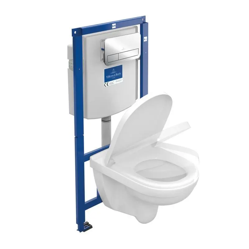 Villeroy & Boch O.novo - priekšsienas uzstādīšanas komplekts ViConnect, tualete un sēdeklis, DirectFlush, SoftClosing, ar pogu E200, spīdīgs hroms 5660D201