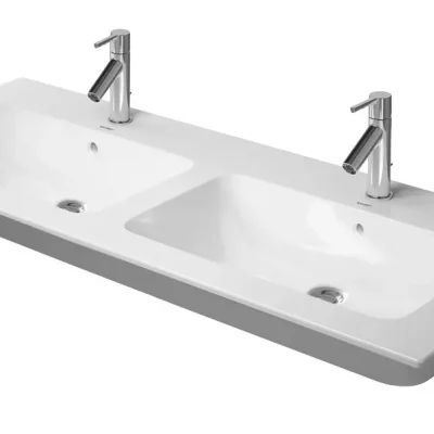 Duravit ME by Starck - mēbeļu dubultizlietne 130x49 cm, 2 jaucējkrāna caurumi, ar WonderGliss, balta matēta 23361332001