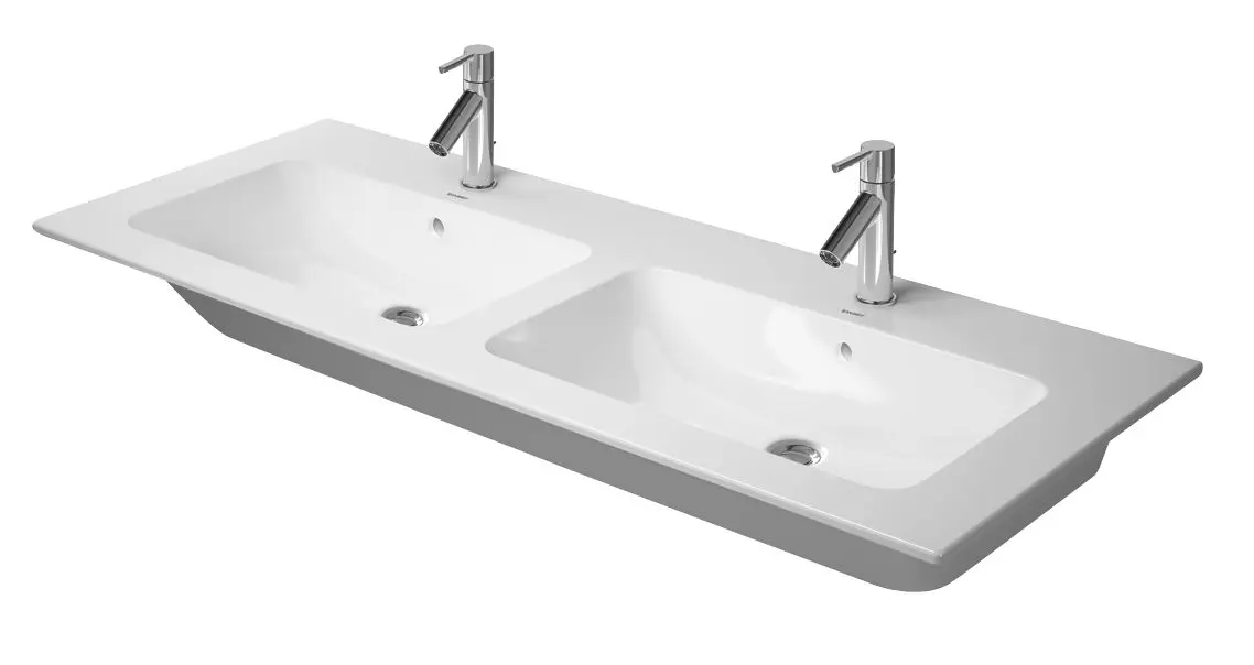 Duravit ME by Starck - mēbeļu dubultizlietne 130x49 cm, 2 jaucējkrāna caurumi, balta matēta 2336133200