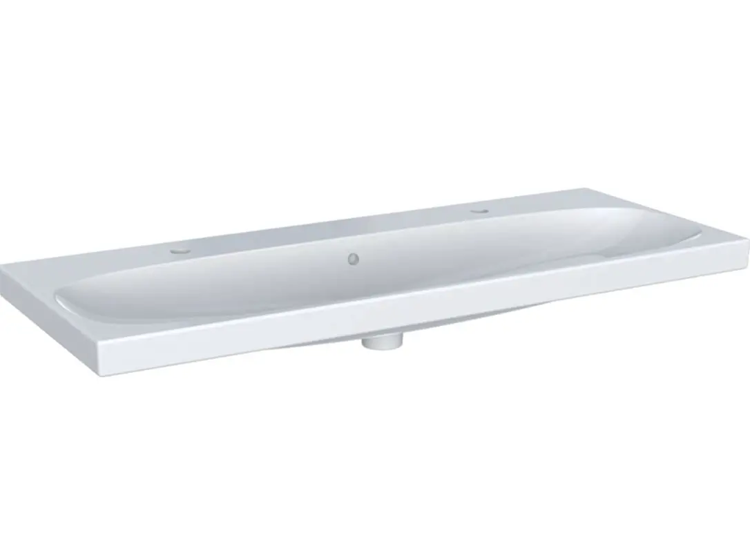 Geberit Acanto - izlietne, 120x48 cm, ar pārplūdi, 2 jaucējkrāna caurumiem, KeraTec, balta 501.880.00.2