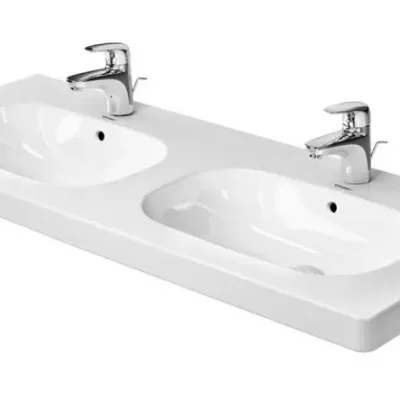Duravit D-Code - mēbeļu dubultizlietne 120x49 cm, ar 1 jaucējkrāna caurumu, Alpu balts 03481200002